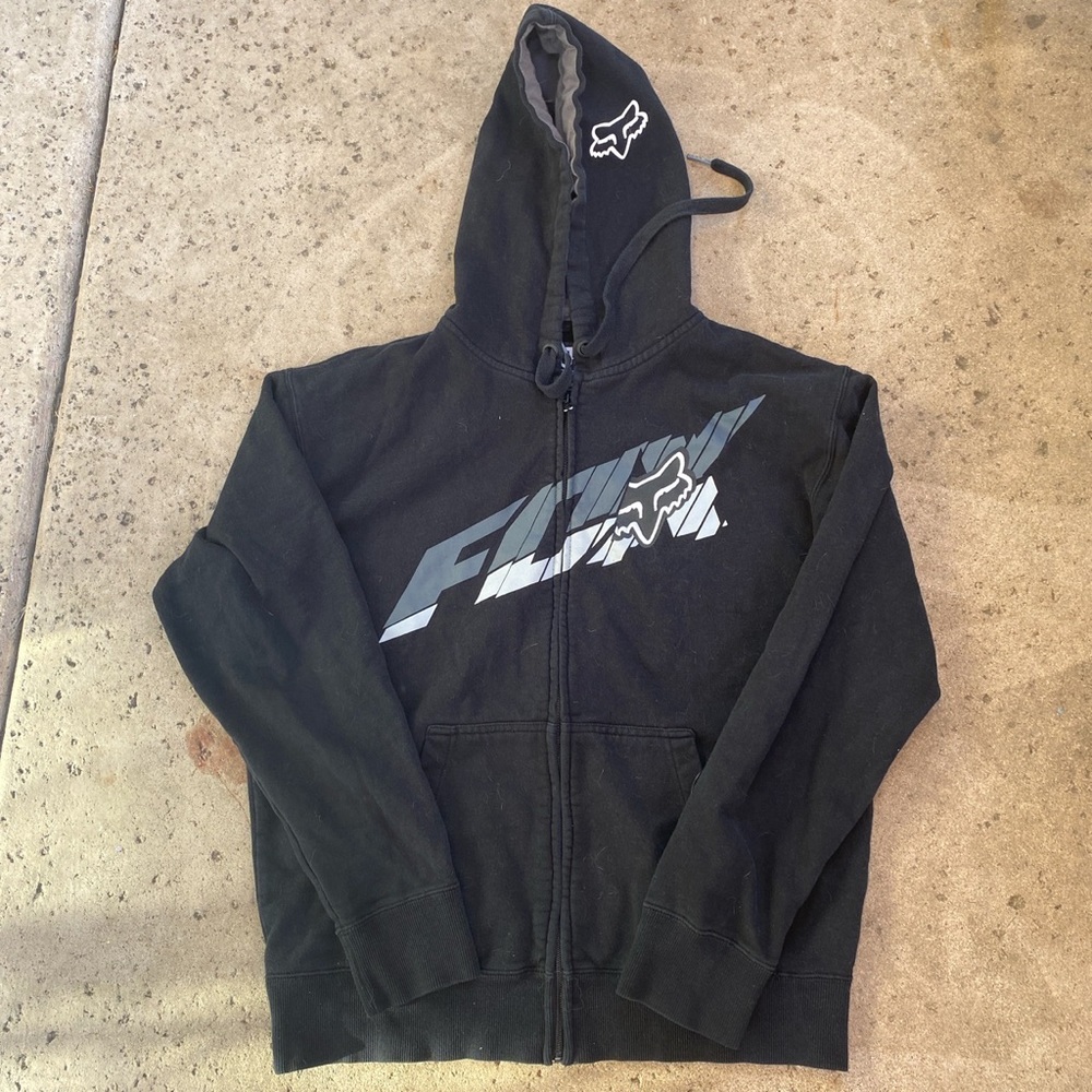 Fox Riders Co. Hoodie Mens L black Full Zip Motocross Sweatshirt Graphic Logo